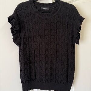 Black Ruffled Sleeve Knit Top